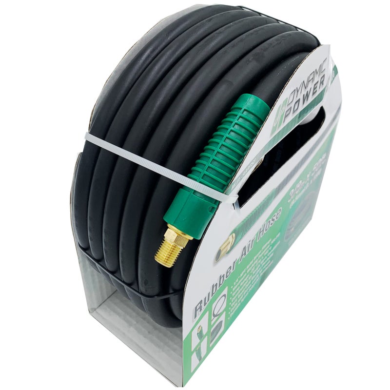 DYNAMIC POWER Premium Black Rubber Air Hose 3/8" x 50 ft 300 PSI Assembly with 1/4" Male Pipe Thread Fittings & Bend Restictors. - Image 4